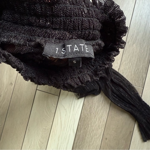 STATE Black Blouse with Puff Sleeves and Ruffled Mandarin Collar - Picture 5 of 6